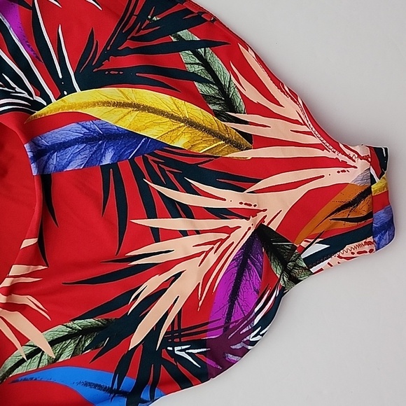 One Piece Bathing Suit Strappy Back Red Multi Tropical Floral Print Size  S/M - Picture 10 of 15